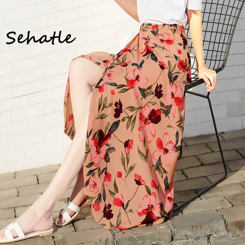 Женская Летняя асимметричная юбка Sehatle повседневная Милая с запахом и цветочным