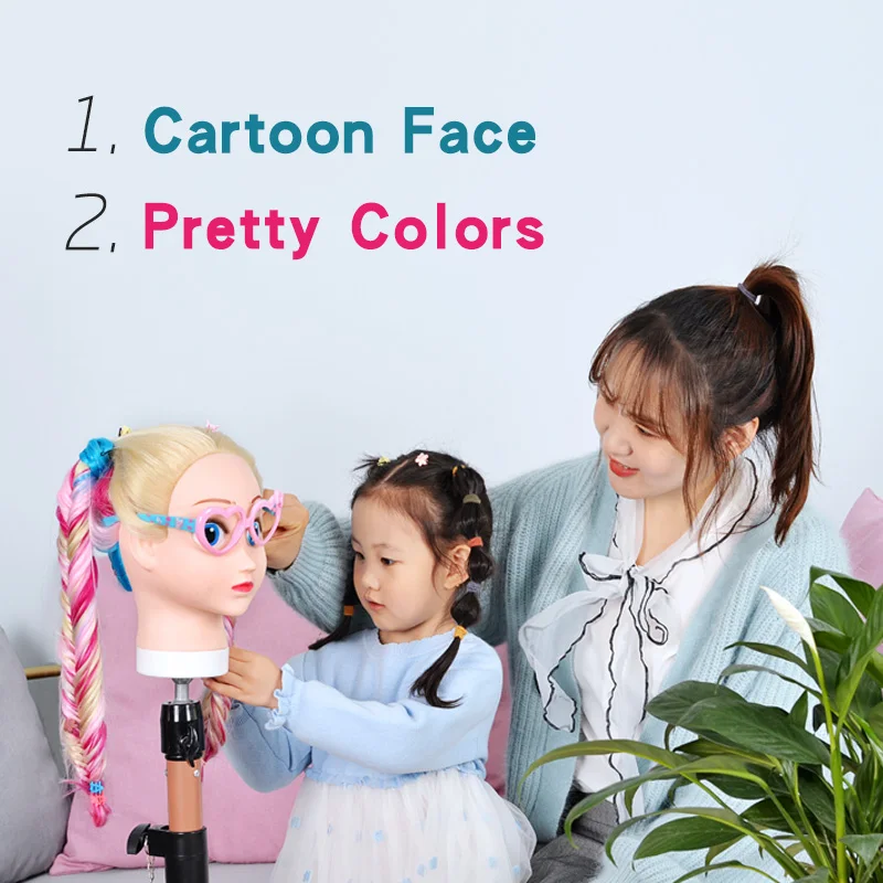 Qoxi Professional cartoon training heads with long thick hairs practice Hairdressing mannequin dolls Styling maniqui for sale