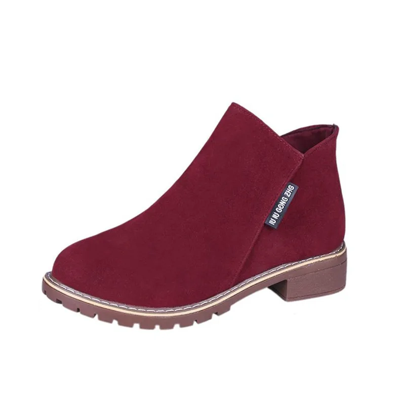 Wine red Suede Новые женские ботинки для вечеринок, размер 42 ботинки осень-зима классические зимние ботильоны из флока на молнии Зимняя женская обувь из замши с теплым мехом и плюшем - Цвет: Wine red Suede