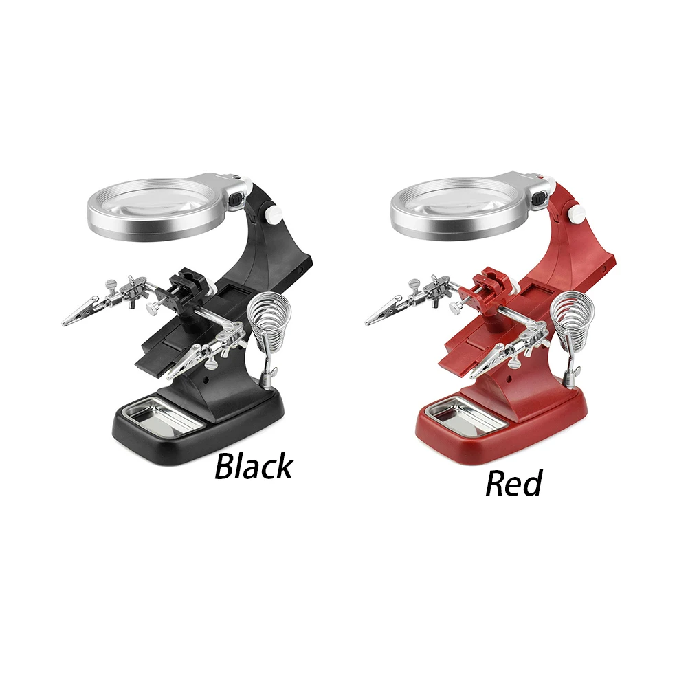 

Helping Magnifier Clamp Desktop Magnifying Glass Stand Led Illuminated Auxiliary Alligator Clip Hand Soldering