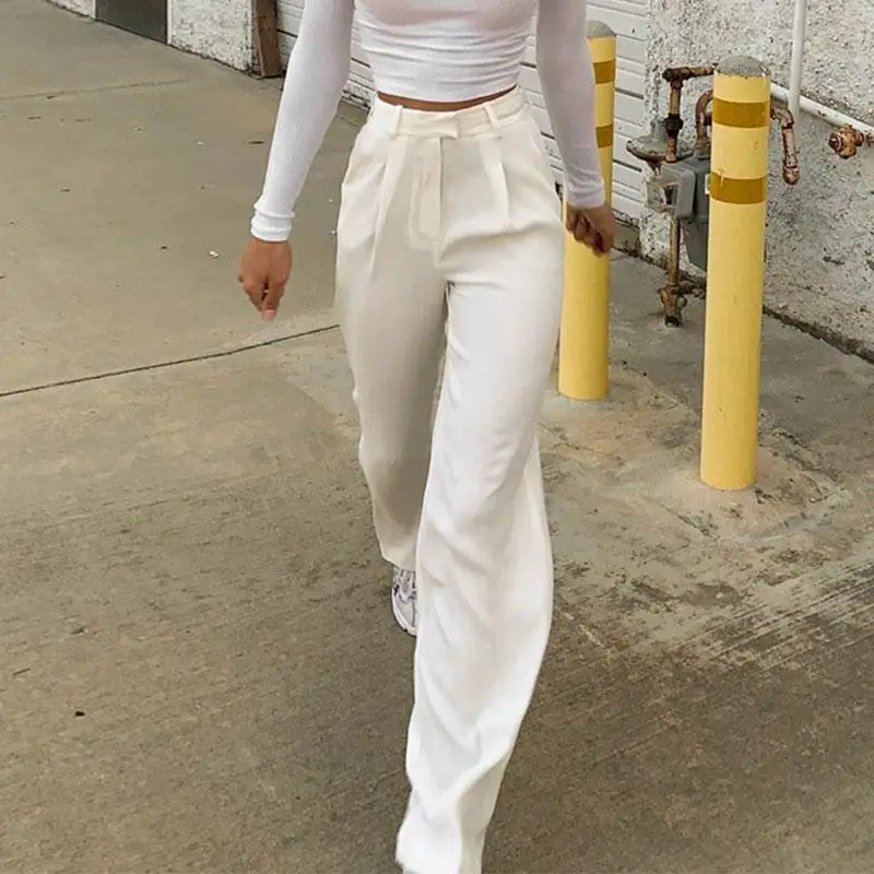 Куркума высокая Талия шаровары белые брюки женские 2019 осень зима Твердые молнии