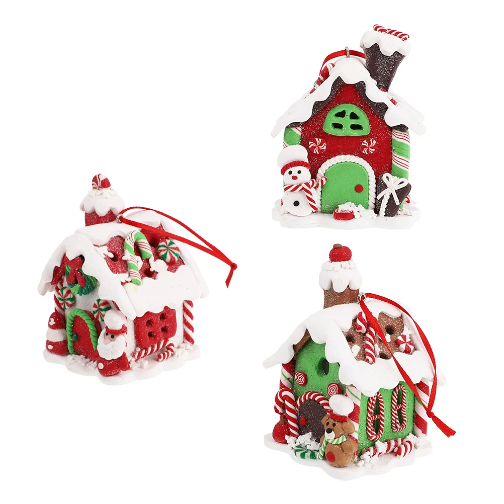 3pcs Luminous Cabin Pendants Glowing Resin Crafts Christmas Tree Pendants Decor
