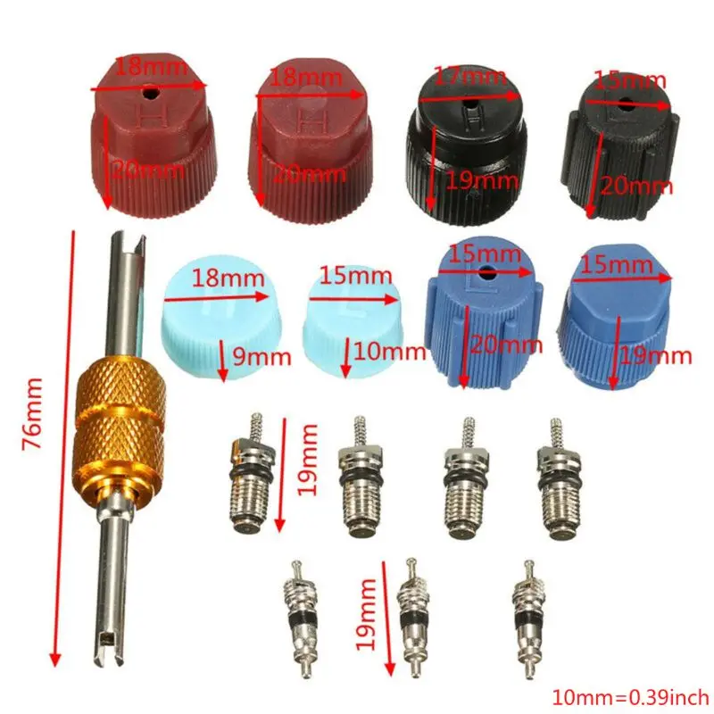 

16Pcs/Set Universal Air Conditioning Service A/C AC System Cap Valve Cores Seal 11UD