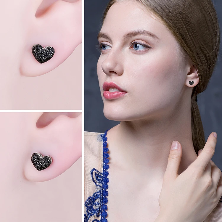 JewelryPalace модные 0.29ct естественным черной шпинели сердце любовь серьги для Для женщин Сплошной 925 пробы серебряные серьги ювелирные изделия