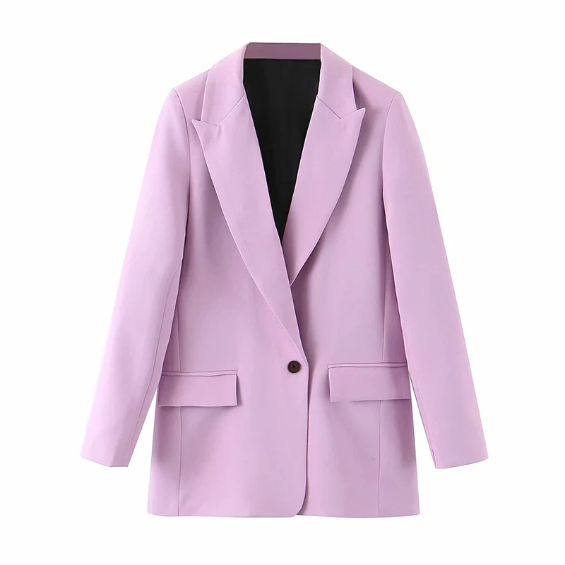 

Lady Office Blazer New Fashion One Button Notched Collar Long Sleeve Female Suit Outerwear Purple Chic Blazer Women Tops AH310