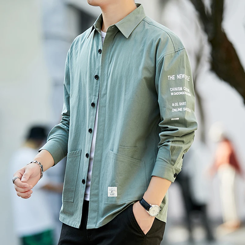 

Men's Long Sleeve Casual Shirt Front Patch Chest Pocket Male Business Regular-fit Button-down Collar Thick Work Shirts