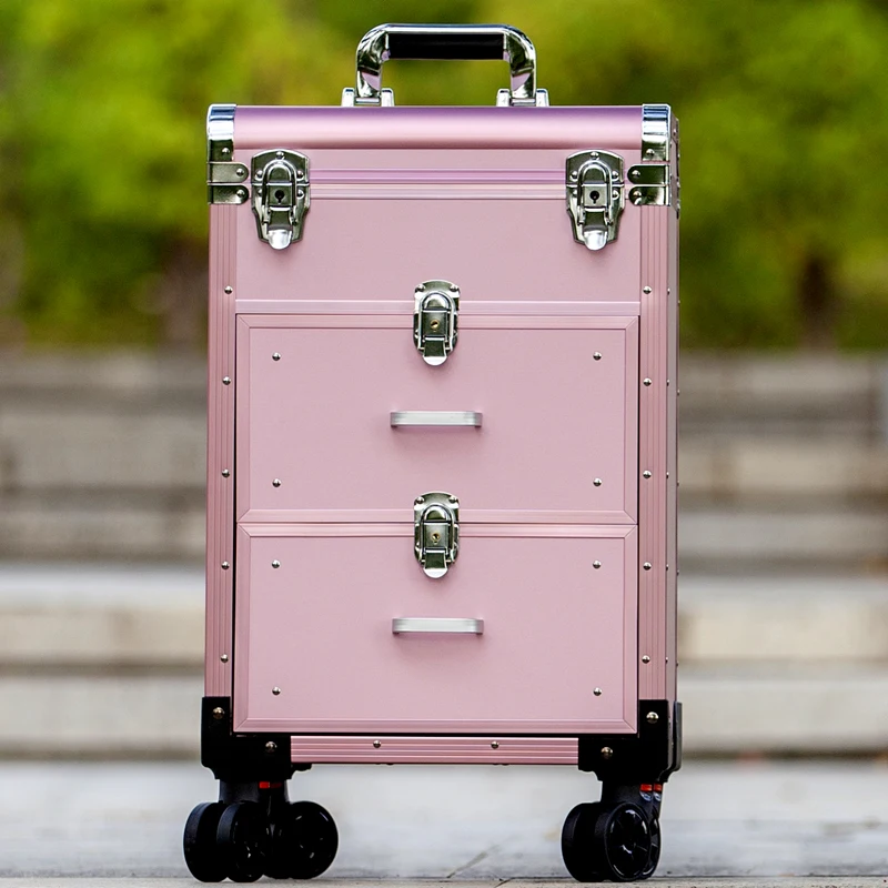 Professional Makeup Case Large Capacity Rolling Wheels Travel Suitcase Cosmetic CaseOn Beauty Nail Tattoo Manicure Trolley Box