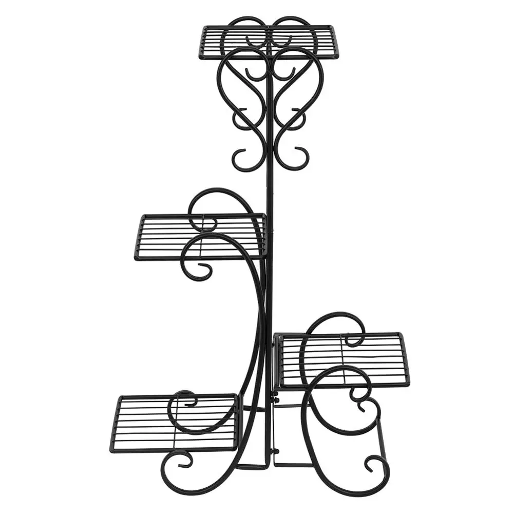 

4 Layers Potted Square Flower Metal Shelves Plant Pot Stand Decoration For Indoor Outdoor Garden Black Plant Stand Shelf