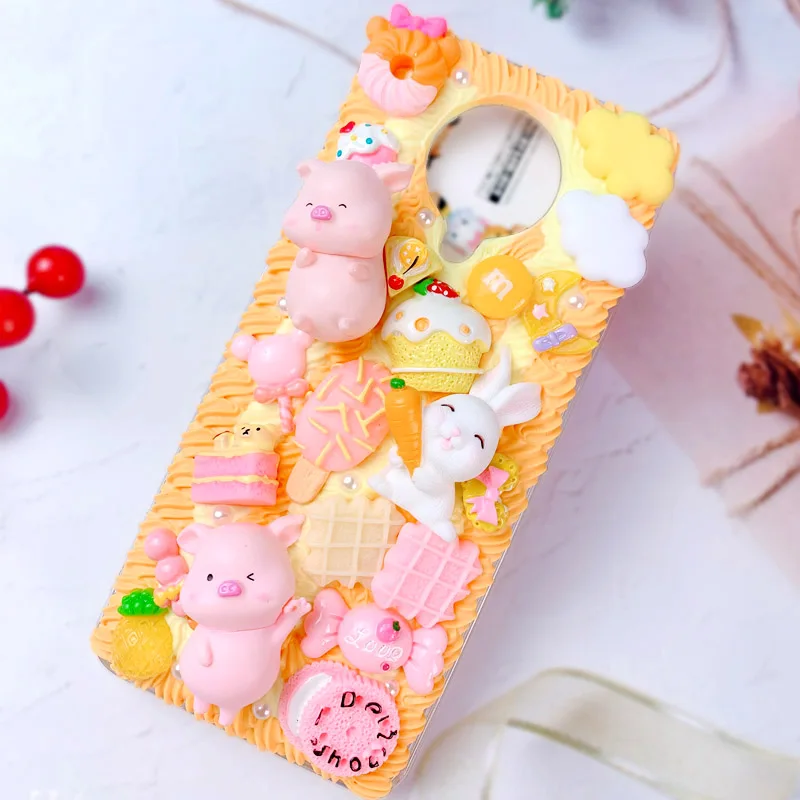 

Handmade Case for iPhone 12 pro max 3D PIG Phone Cover ip 11 DIY Cream Shell 7/8 plus 6s+ Candy Food XS MAX XR Girl Gift SE 2020