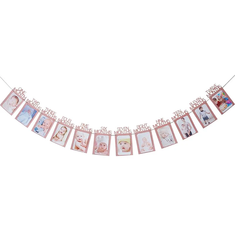 rose gold 12 месяцы фоторамка баннер 1st День рождения украшения для маленьких мальчиков девушка Первое причастие с днем рождения Юбилей поставки декор - Цвет: rose gold