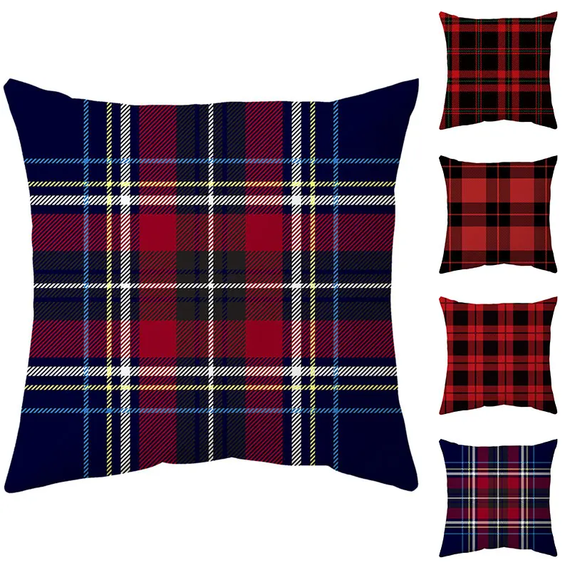 

45x45cm Christmas Square Cushion Cover Plaid Print Pillow Cases Sofa Cover Seat Bed Throw Pillowcase Vintage Home Decoration