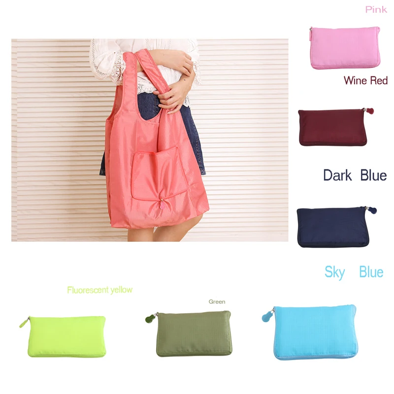 10pcs Creative large portable green bag folding zipper portable shopping bag waterproof handkerchief shopping bag