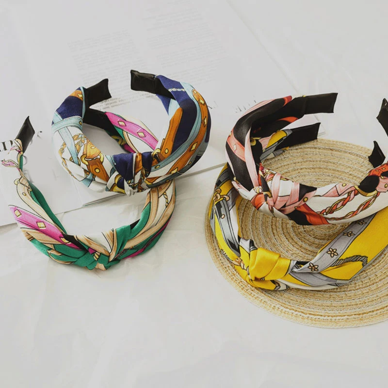 

Винтажная повязка на голову с перекрещивающимися узелками 2020 Boho Аксессуары для волос с принтом для женщин витая тюрбан обруч для головы шир...