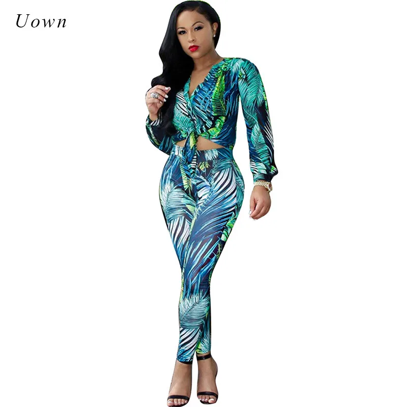 

Женский спортивный костюм из 2 предметов, повседневный костюм, спортивная одежда с принтом, укороченный Топ с длинным рукавом и брюки, модны...