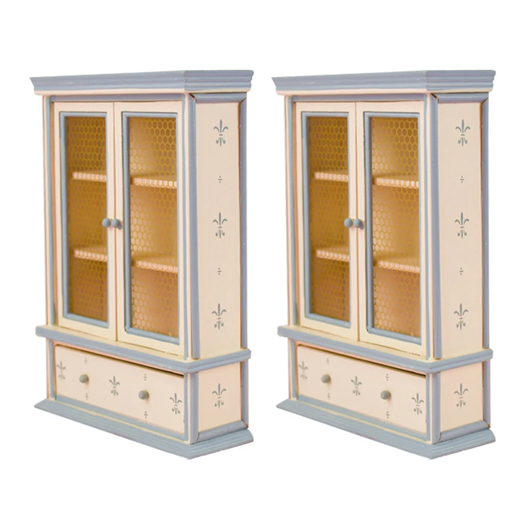 

2 Pieces 1:12 Scale Dolls House Miniatures Furniture Wood Display Cabinets Wood Bookcase Cabinet Dollhouse Furniture Toys