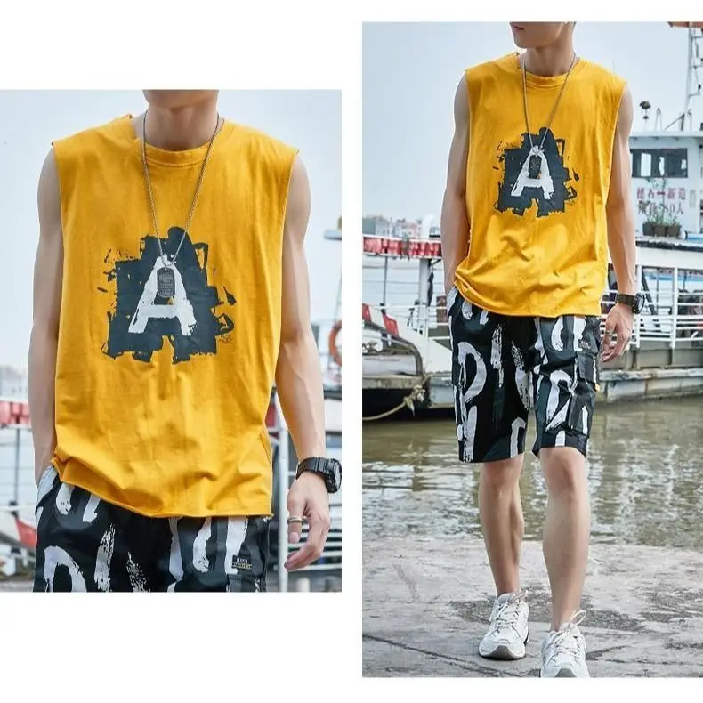 

Summer loose waistcoat men's Hong Kong Style ins sleeveless T-shirt men's casual thin Korean sports men's clothes
