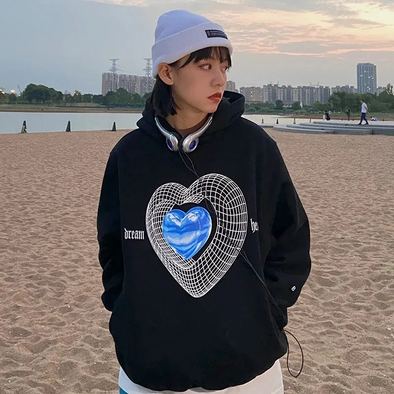

Hip Hop Casual Vintage Loose Dream Heart Letter Graphics Women Hoodie Korean Streetwear Punk Y2K Chic Gothic Pullover Sweatshirt