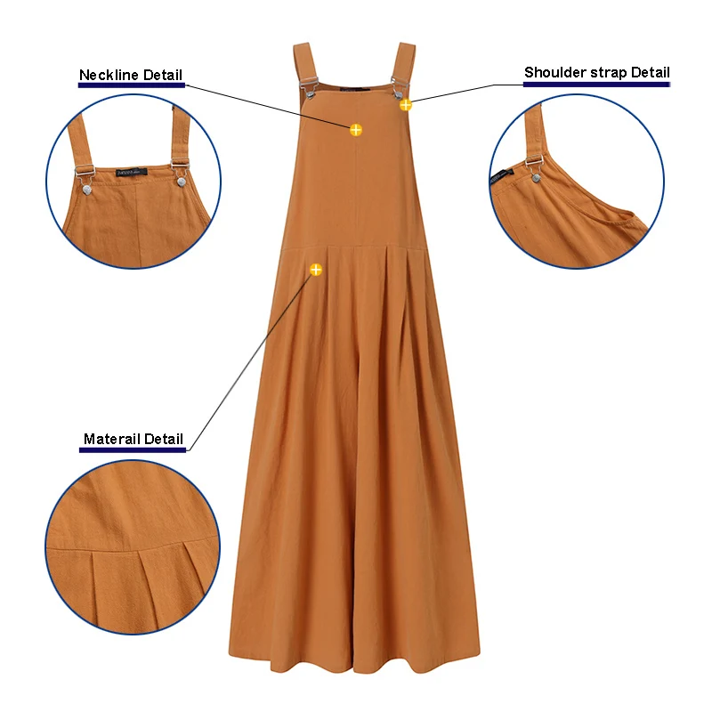 

Solid Rompers Fashion Suspender Overalls Women Summer Jumpsuits ZANZEA 2021 Casual Loose Wide Leg Pants Female Plus Size S-5XL