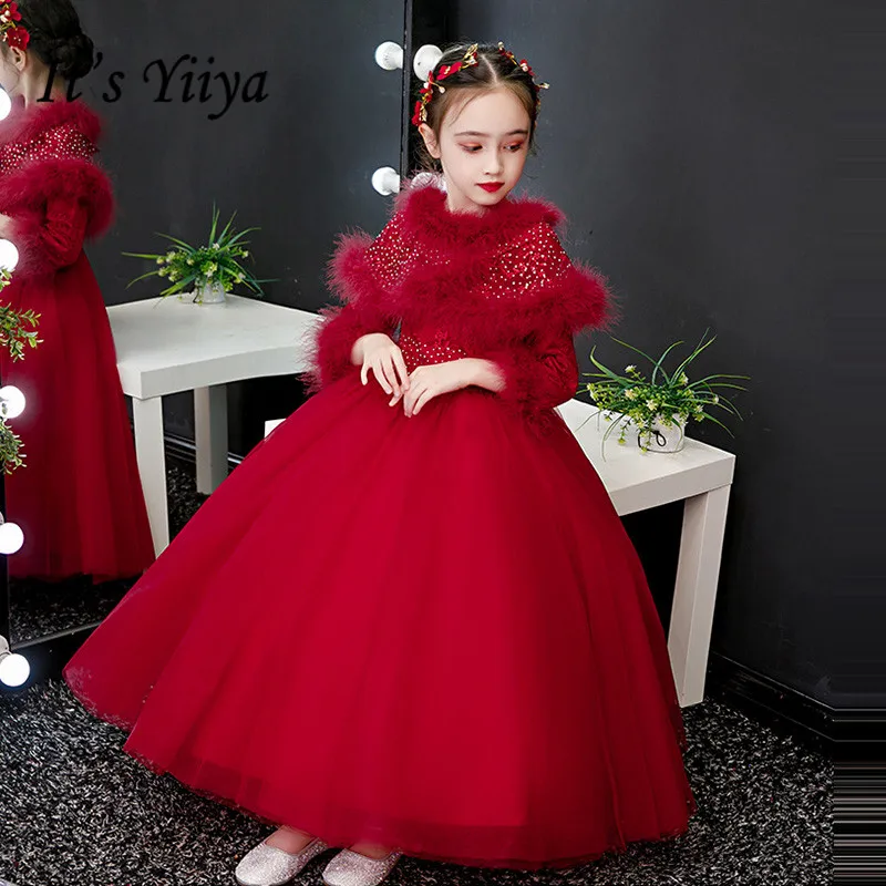 Красные Платья с цветочным узором для девочек на свадьбу Yiiya B026 платья принцессы