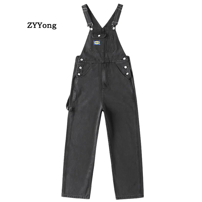 Autumn Overalls Men's Bib Jeans Jumpsuit Hip Hop Street Clothing Fashion Loose Comfortable Denim Pants Blue Grey Trousers