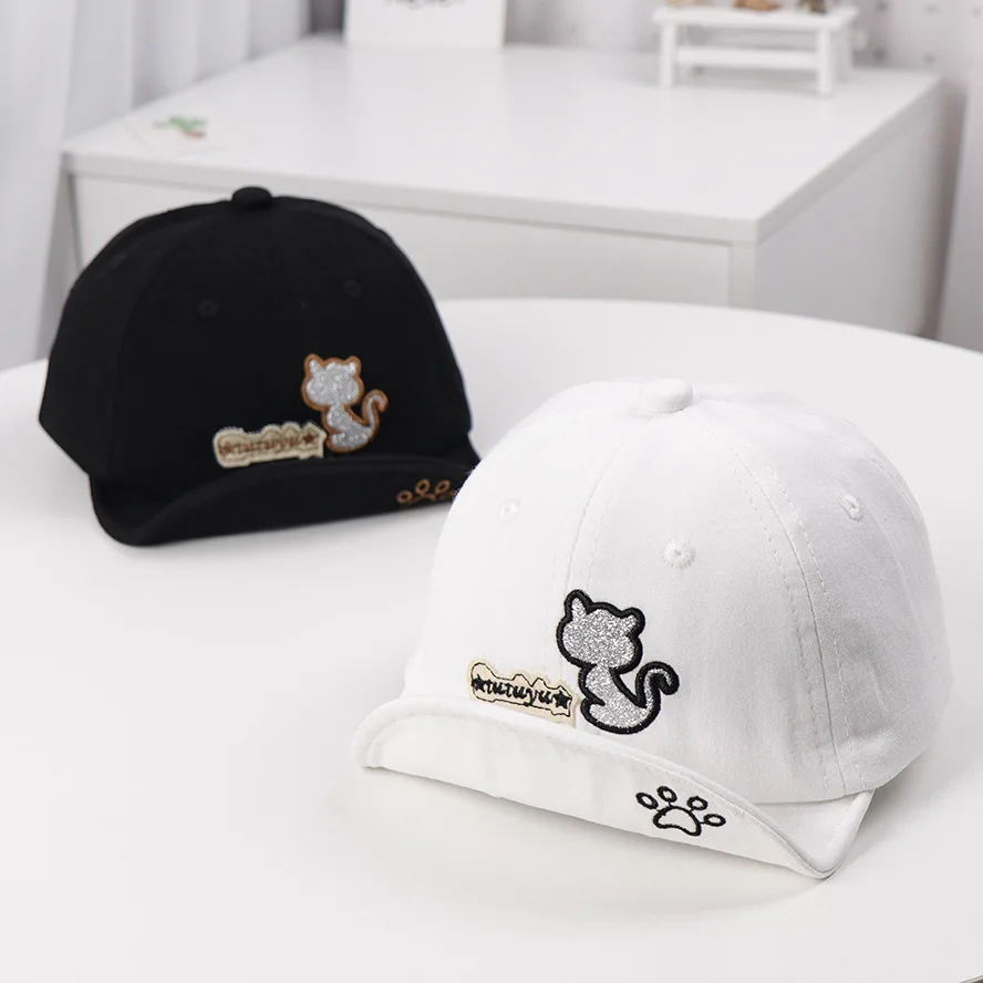 Children's boy girl hat 2020 spring new embroidered cartoon cat soft along baby sun Korean baseball cap kids snapback | Детская