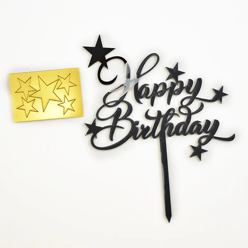 1 шт., украшение для торта с надписью «Happy Birthday», украшение в виде блестящей звезды на день рождения, зеркальный акриловый Топпер для торта, декор для торта в честь рождения ребенка