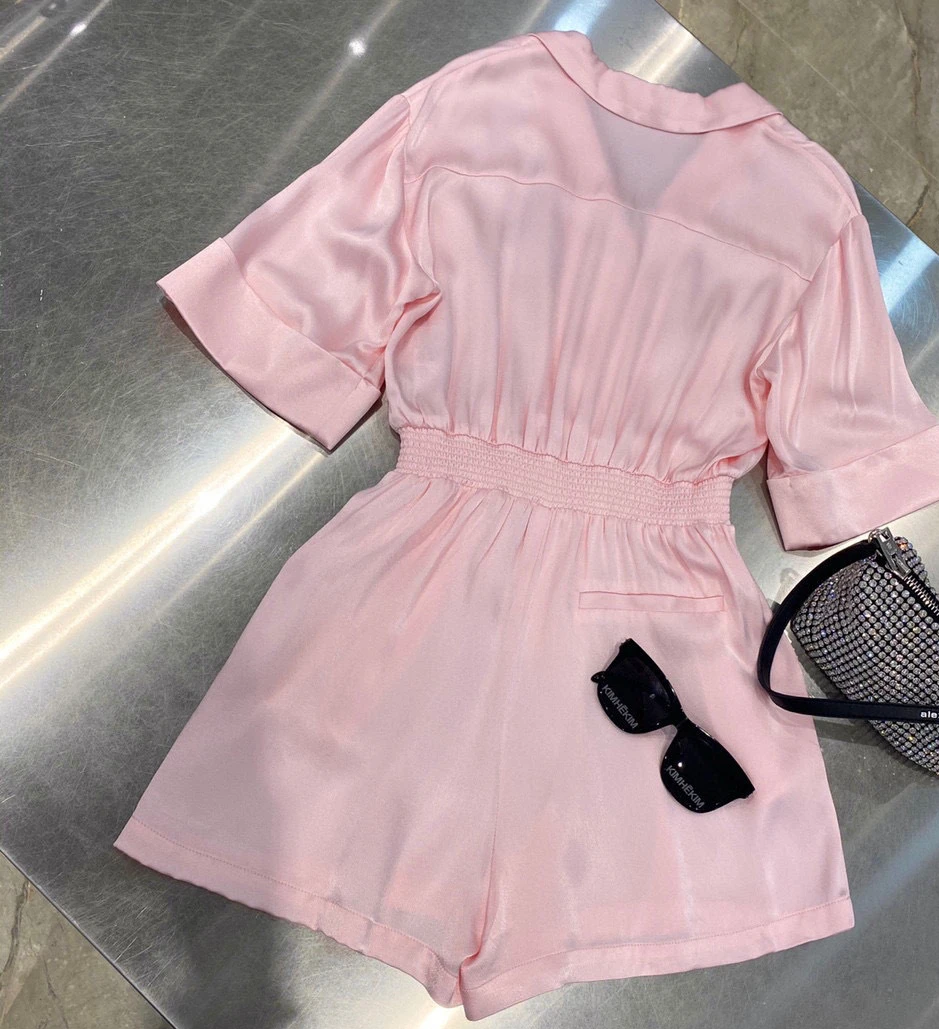 

2021 Spring Summer New Women One Piece Suit Fashion Classic Letter Embroidery Design V-neck Loose Top + Elastic Waist Shorts A2