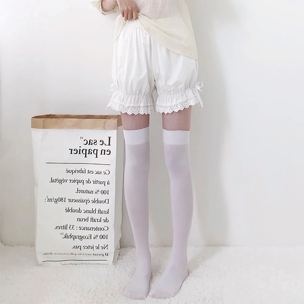 New White Cotton Loilita Bloomers Lace Trim Heart Shape Pocket Bow Ribbon Women Maid Outfit Anime bloomers