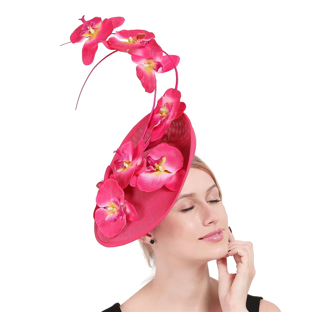 

Elegant Ladies Floral Decor Millinery Derby Party Tea Headpieces Hot Pink Chapeau Fascinators With Beautiful Gorgeous Hats Women