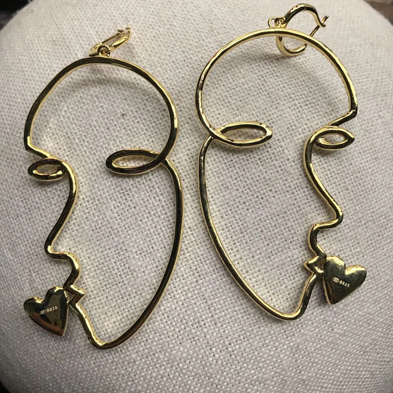 

Fashion 925 Sterling Silver Hyperbolic Mask Earrings with Orange Zircon Love Heart Women personality Jewelry Accessories