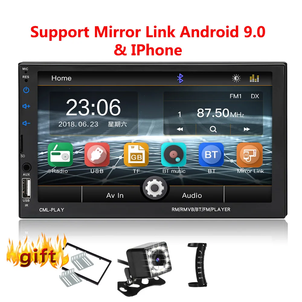 12 led all 2 Din автомагнитола Bluetooth mirrorlink 2din Автомагнитола 7 ''MP5 плеер Автомобильный Монитор автомобильный аудио для камеры заднего вида пульт дистанционного управления - Цвет: 12 led all