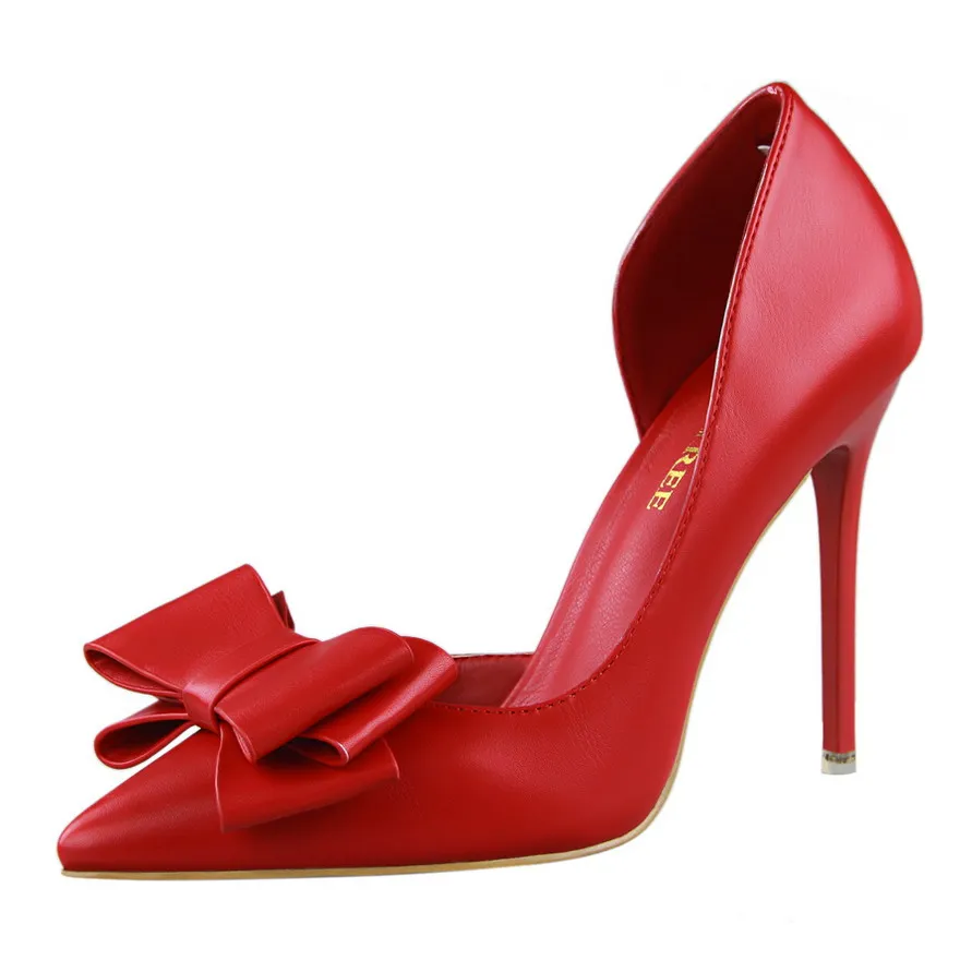 

Fashion Show Sweet Bow High Heels Stiletto High Heel Shallow Mouth Pointed Side Hollow Single Shoes Womens Shoes Wedding Shoes