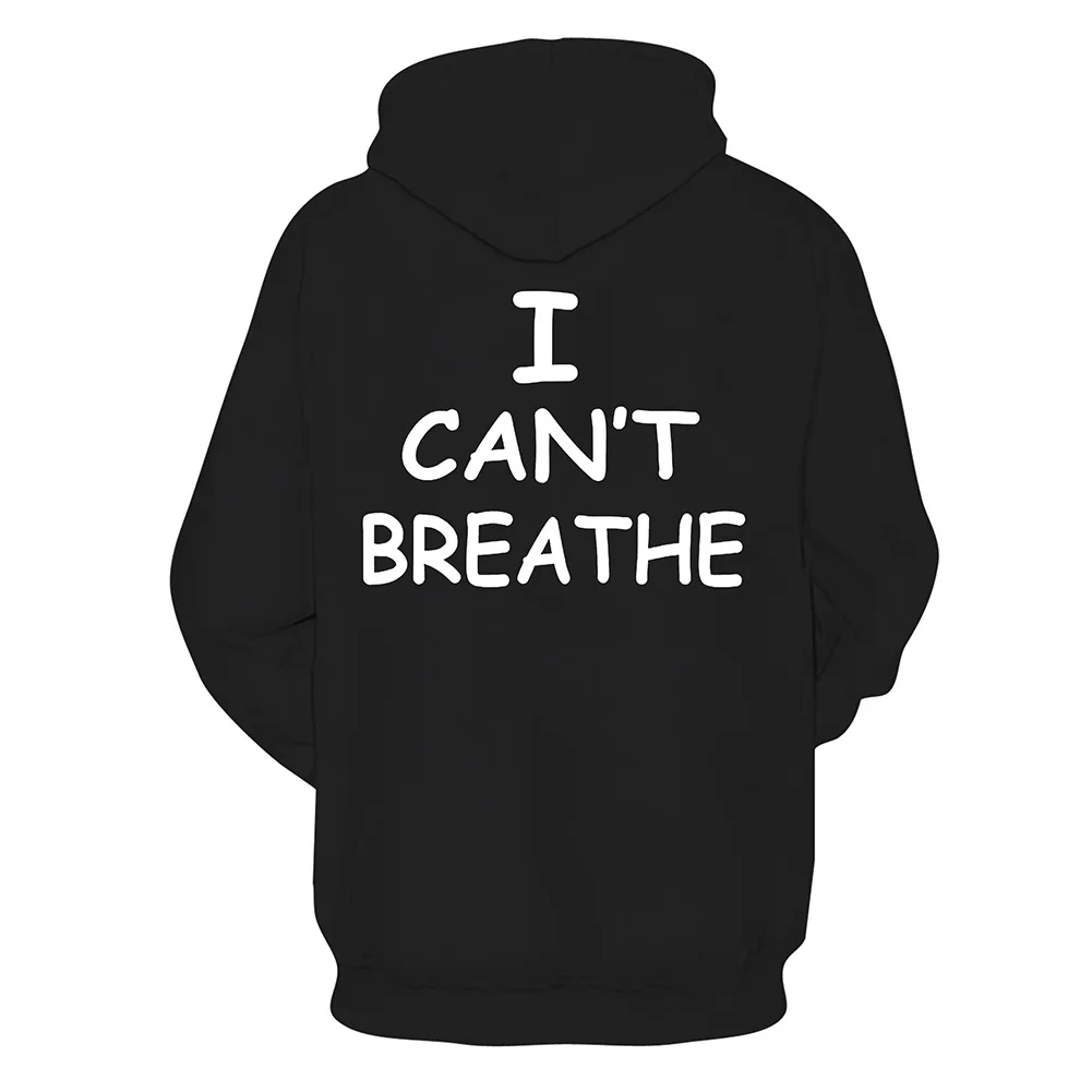 

I Cant Breathe Letter Print Hoodie Streetwear Adult Hooded Seeatshirt Pullover Black