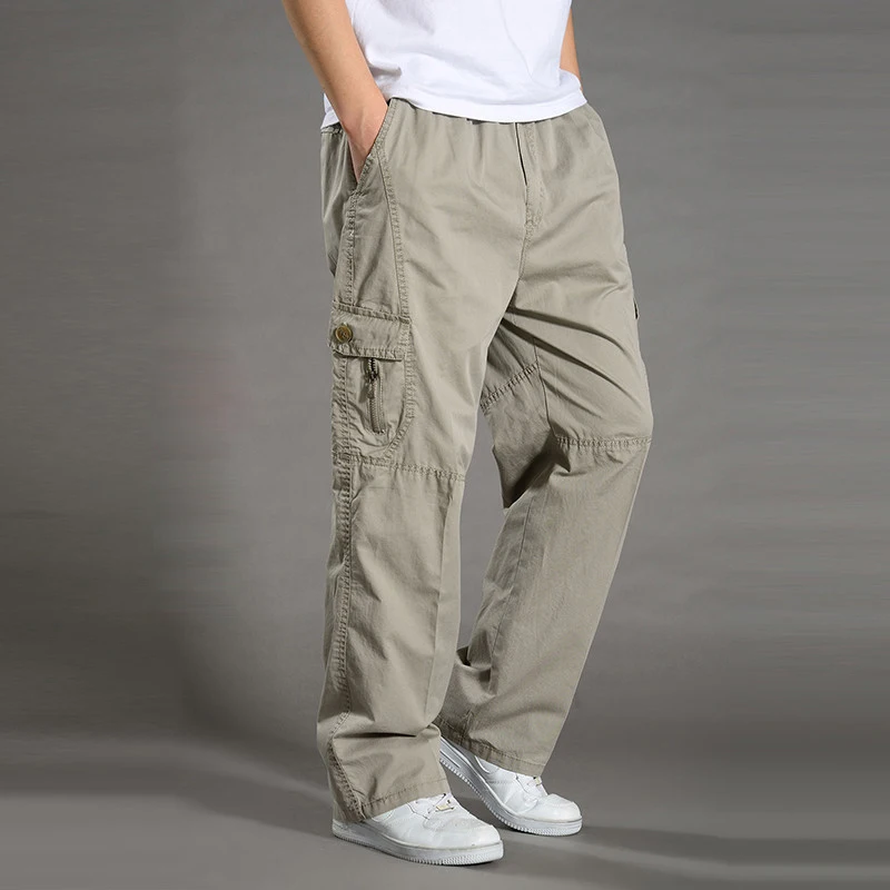 

Men's fashion casual pants Multi Pocket elastic belt men's pants comfortable loose straight jogging pants xzx size36-44