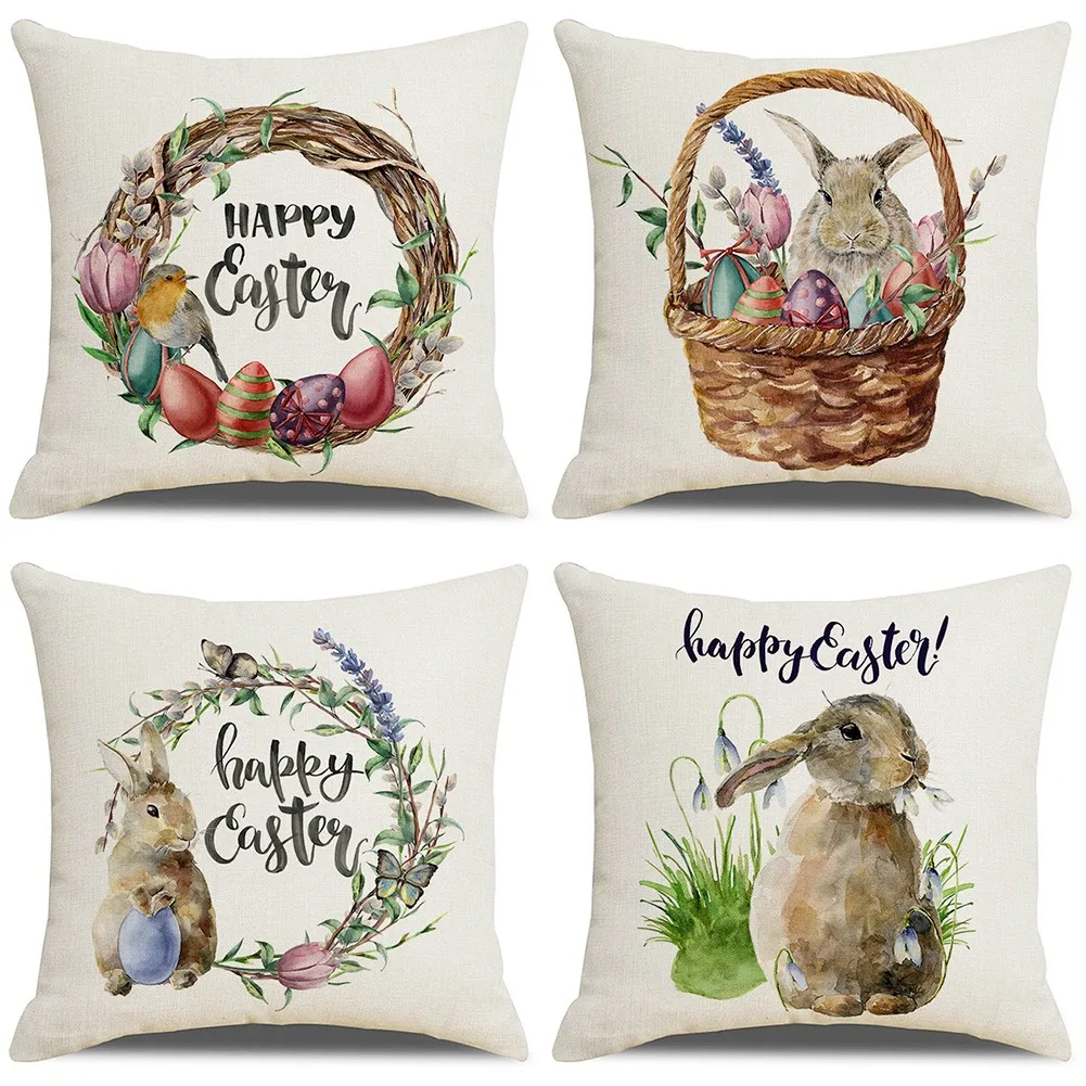 

Cute Rabbit Soft Plush Cushion Cover Easter Pillowcase Square Throw Pillow Case For Sofa Room Car Home Decoration New Year 2022