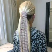 luxury rhinesotne ponytail long tassel hair chain accessories headwear for women bling crystal hair comb pin head chain jewelry