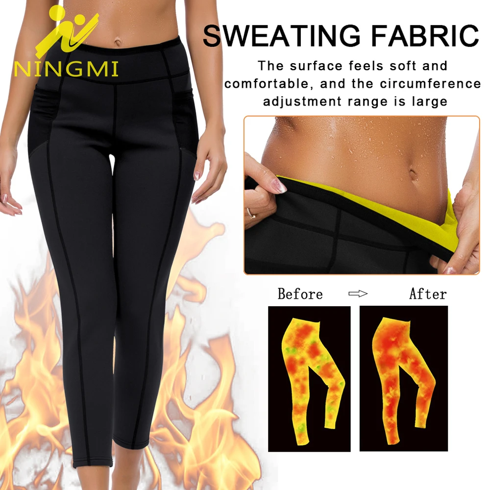 NINGMI Women Neoprene Waist Trainer Sauna Pants Slimming with Pockets Hot Sweat Body Shaper Trousers Lose Weight Workout Tights | Спорт и