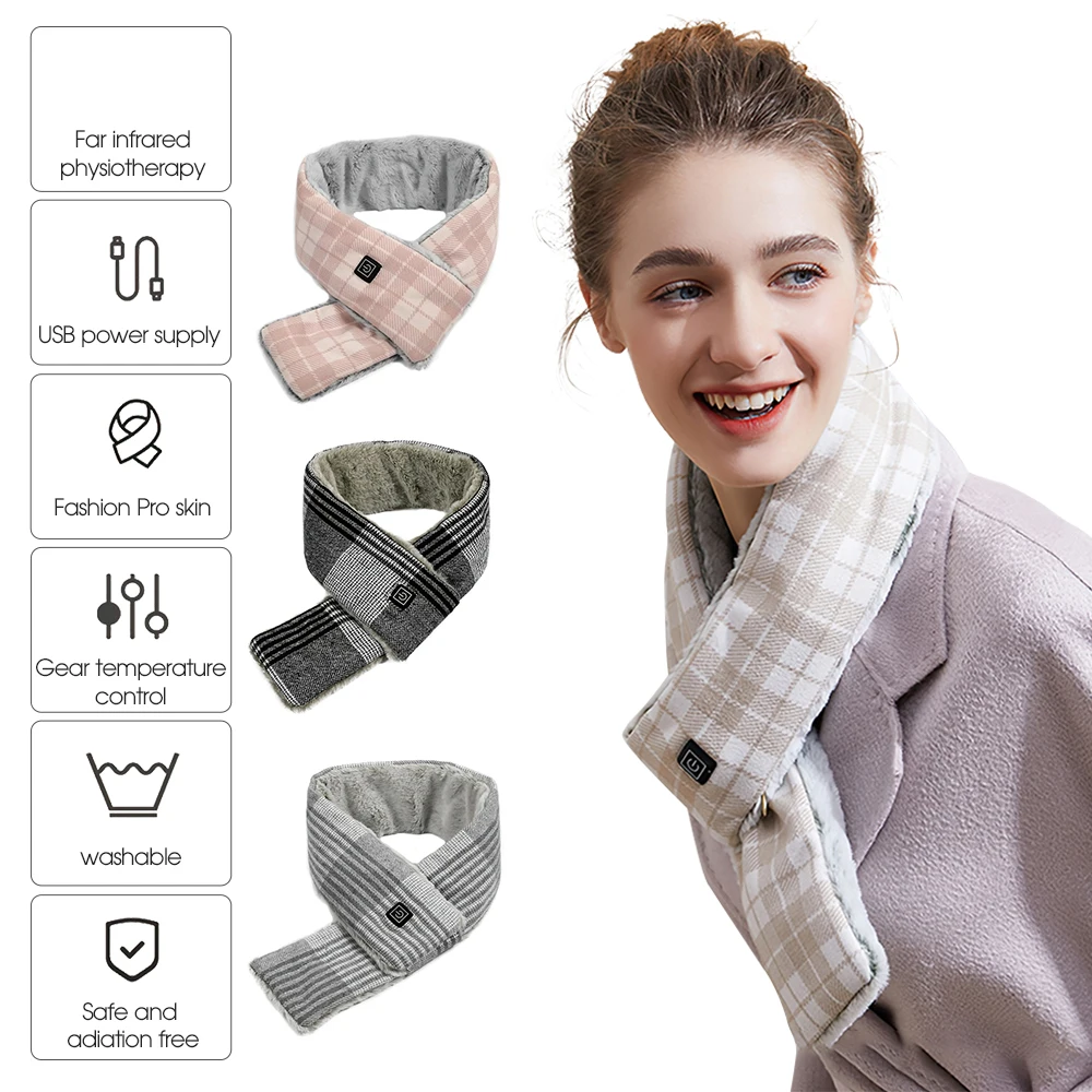 

Winter Warm Smart Heating Scarf Fashion Plaid Outdoor Electric Heating Scarf three-speed thermostat 45°/55°/65° Man Woman Gift