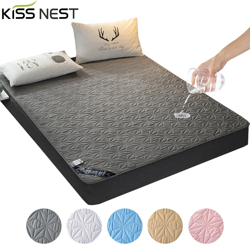 

Стеганый тканевый водонепроницаемый чехол для матраса, однотонный приятный для кожи дышащий складной защитный чехол для кровати, моющийся