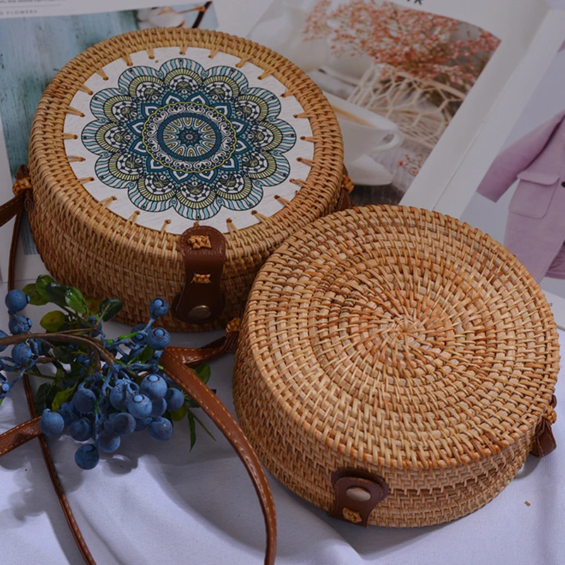 Женская Соломенная Сумка Realer плетеная из бамбука и ротанга летняя пляжная