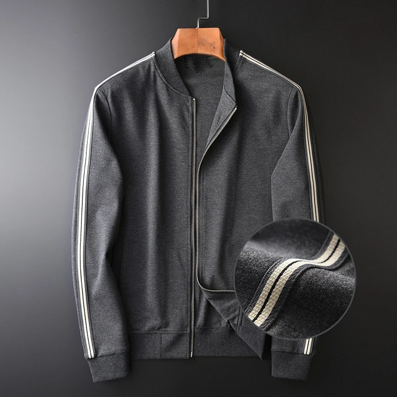 

Толстовка мужская с воротником-стойкой, роскошный свитшот на молнии с боковой лентой, облегающее однотонное худи, размеры s, 4xl