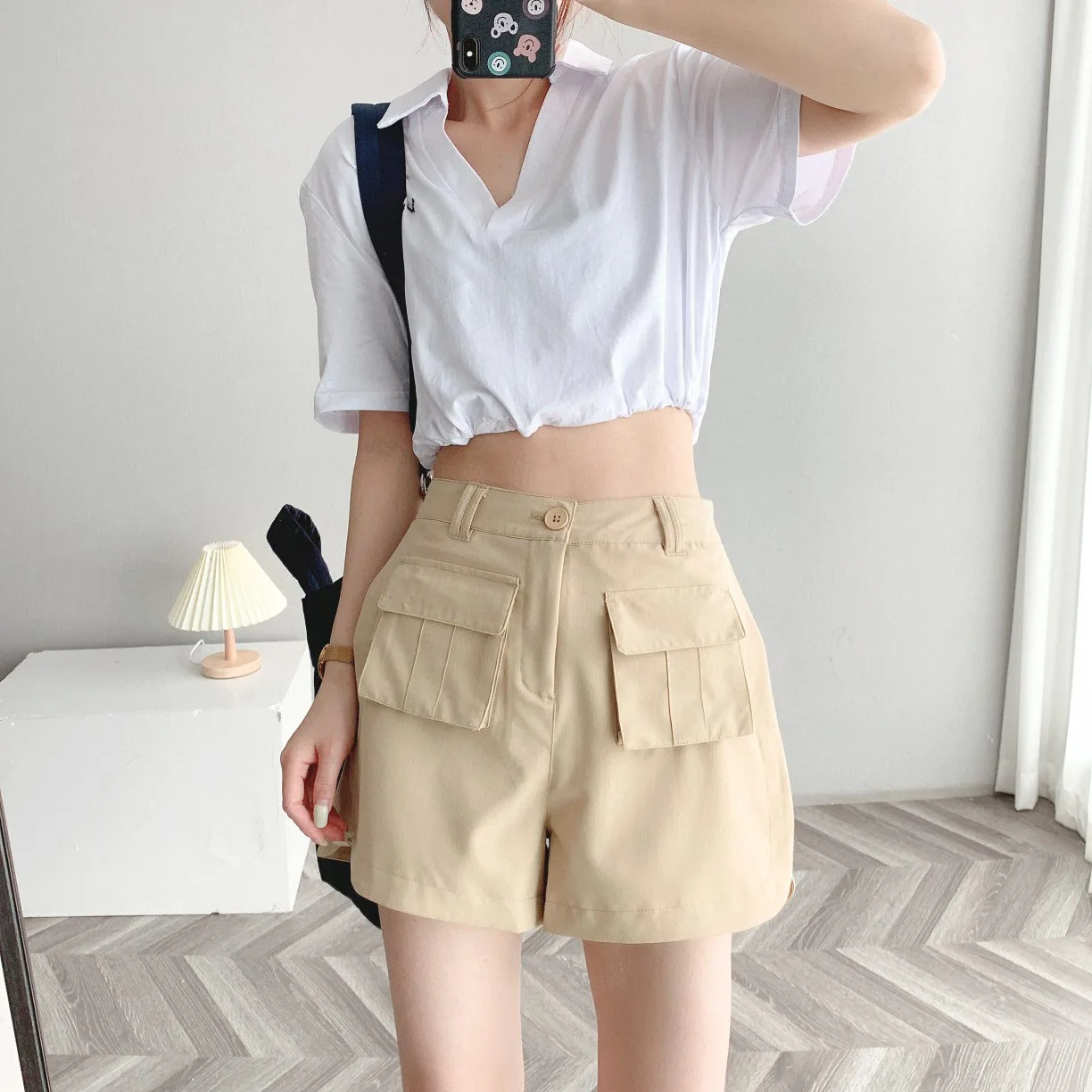 

2021 summer new tooling style casual sports women's shorts fake two-piece safety shorts with two sides split inside