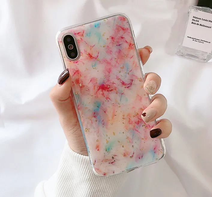Чехол для iPhone X Xs Max Xr 6s 7 8plus с розовым блестящим цветком Мягкий силиконовый чехол