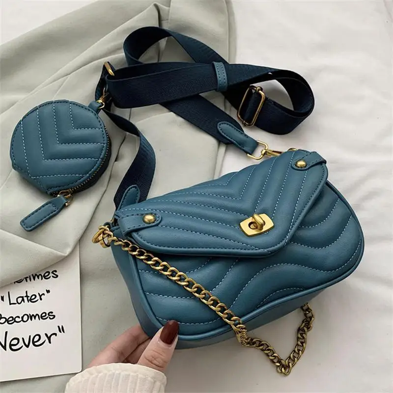 

Small PU Leather Shoulder Bag For Women 2021 New Purse And Handbags Female Travel Crossbody Bag Ladies Chain Sling bag 2 PCS/SET