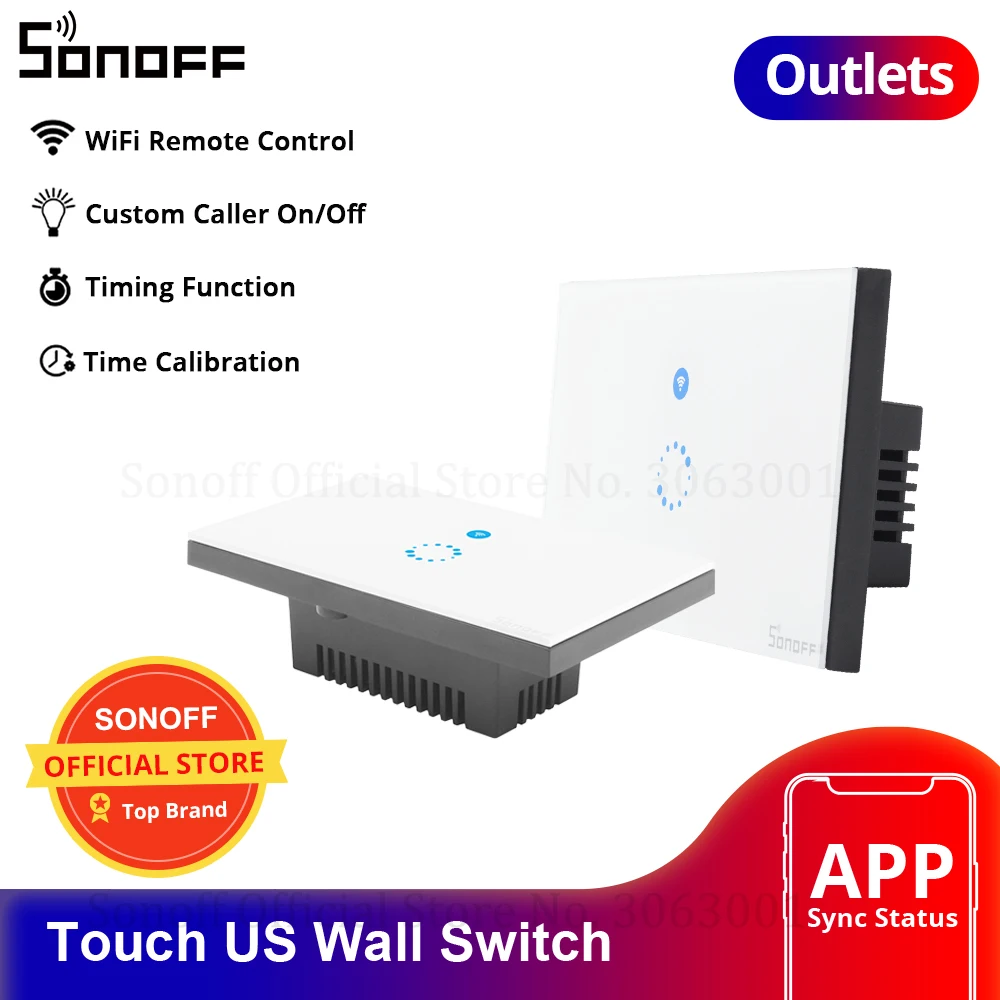 Сенсорный настенный выключатель света Sonoff с американской вилкой Wi Fi стеклянная