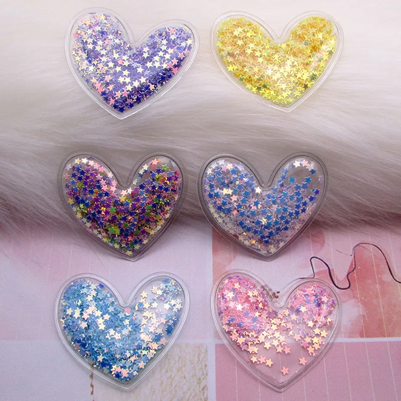 

5pcs/lot Small Size 5.1*4.6cm Heart Transparent Bling bling Flowing Patches Appliques for DIY Children Clip Accessories