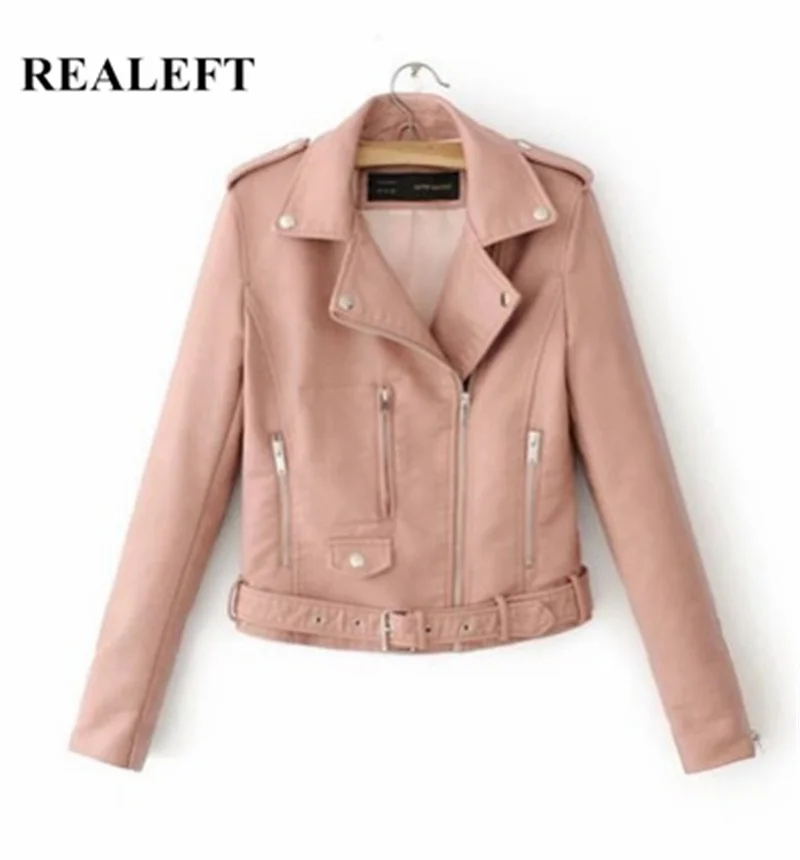 REALEFT 2019 Новая Женская осенне зимняя черная искусственная кожаная куртка с