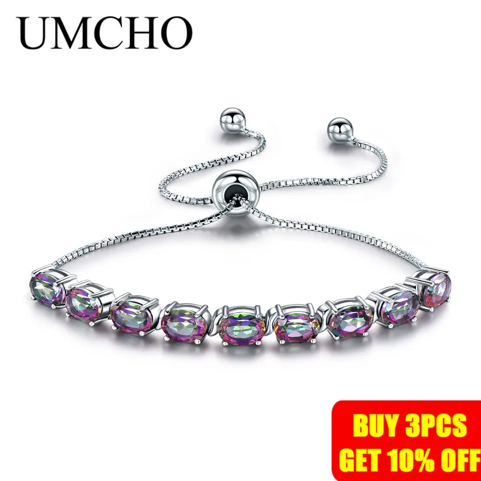UMCHO 9ct Мистический топаз из чистого 925 пробы Серебряная цепочка браслеты для женщин ювелирные украшения регулируемый браслет подарок на день матери Новинка