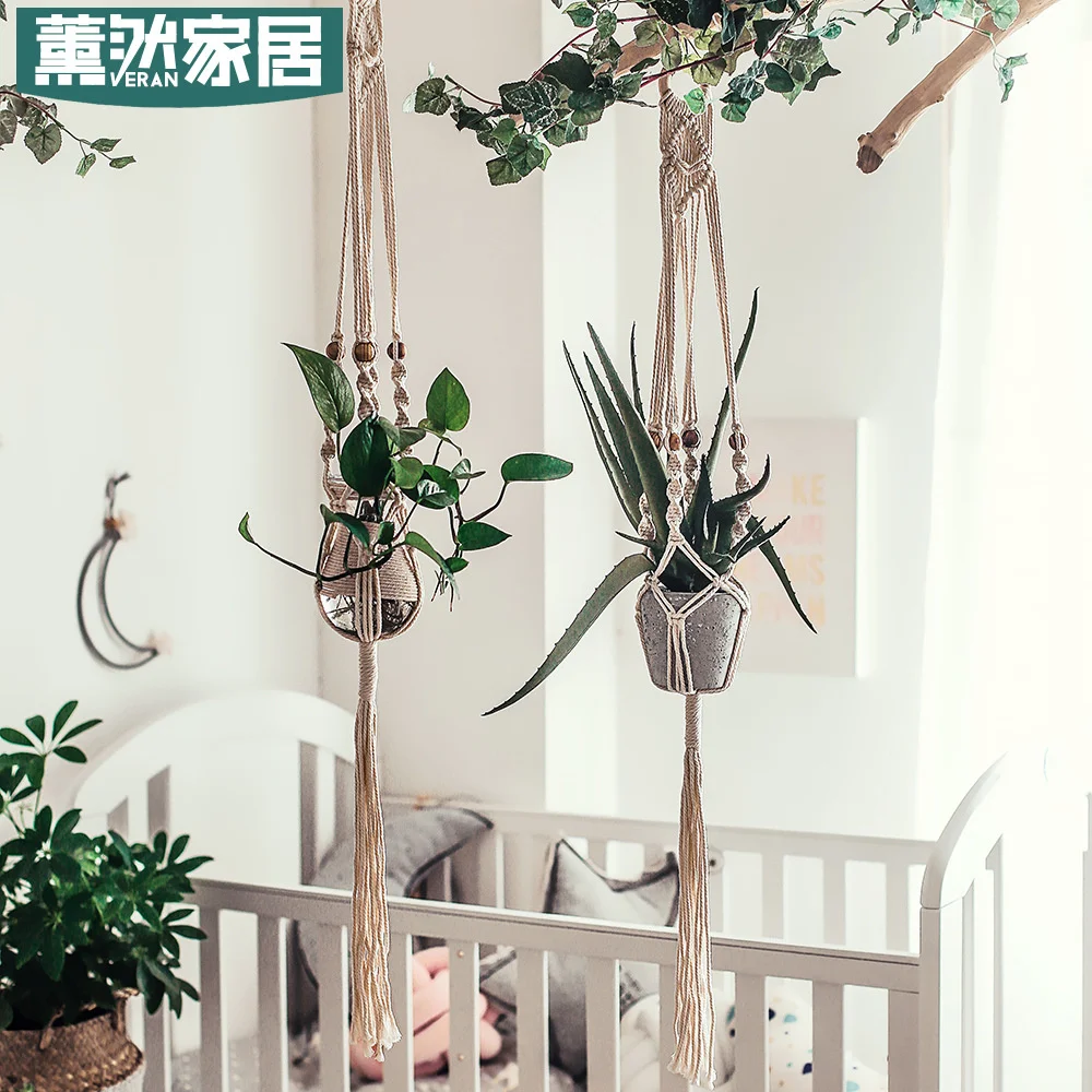 

Ins hand woven finished hanging basket rattan chair wall hanging indoor forest hanging decoration hanging net bag creative