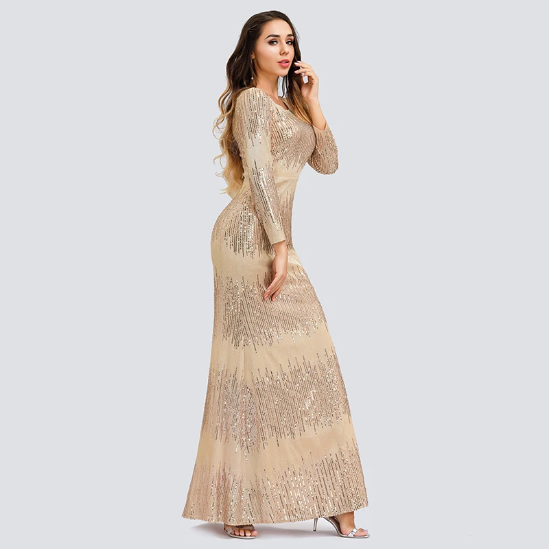 Вечернее платье Русалка Элегантное Шампанское длинное в пол с бисером вечерние